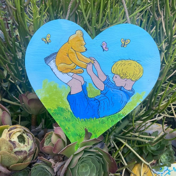 Winnie The Pooh and Christopher Robin Playing Hand Painted Acrylic on Wood - Picture 2 of 9